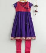 Twisha girls angarkha style kurta & churidar - purple & pink