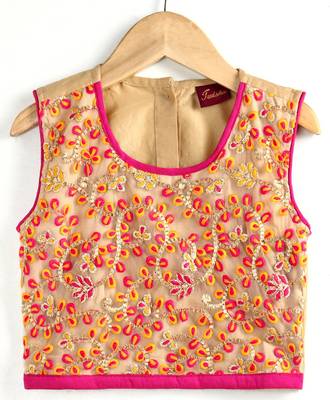 Twisha girls embroidered top & printed dhoti pants - beige & pink 2