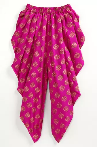 Twisha girls embroidered top & printed dhoti pants - beige & pink