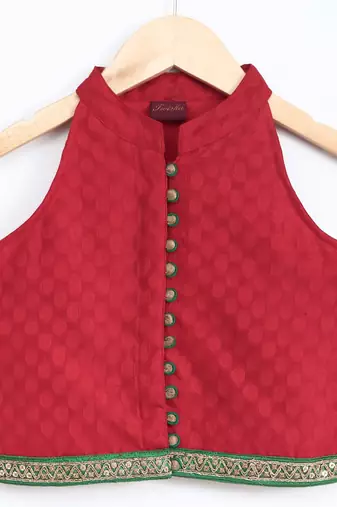 Twisha girls incut style jacquard top & printed palazo - red & green
