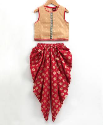 Twisha girls self designed top & printed dhoti pants - beige & maroon 1