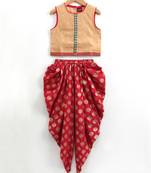 Twisha girls self designed top & printed dhoti pants - beige & maroon