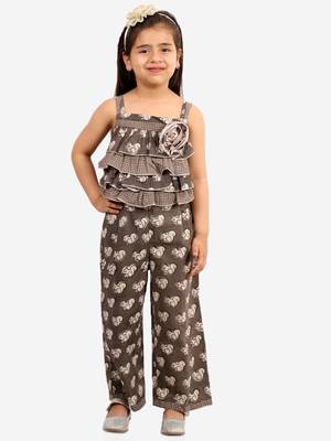 Twisha girls cotton printed jumpsuit - brown 1