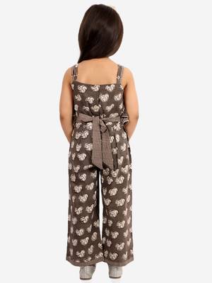 Twisha girls cotton printed jumpsuit - brown 2
