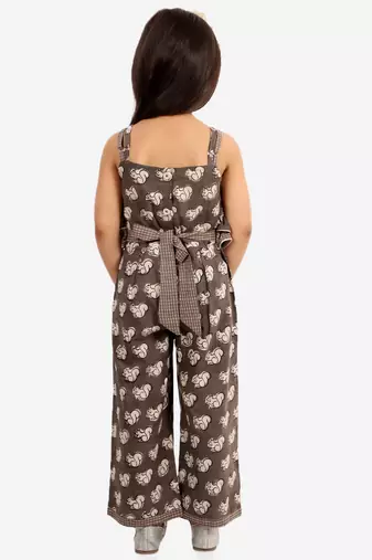 Twisha girls cotton printed jumpsuit - brown