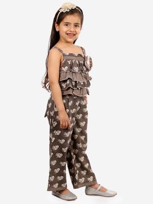 Twisha girls cotton printed jumpsuit - brown 3