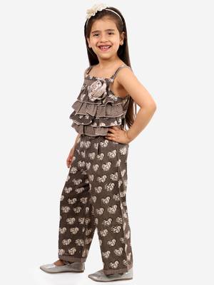 Twisha girls cotton printed jumpsuit - brown 4