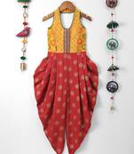 Twisha girls halter neck printed dhoti style jumpsuit - yellow & red