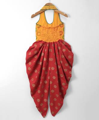 Twisha girls halter neck printed dhoti style jumpsuit - yellow & red 2