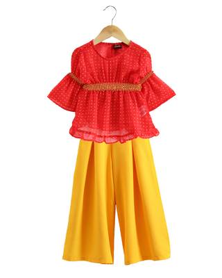 Twisha girls georgette printed top & palazzo - coral & yellow 1