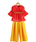 Twisha girls georgette printed top & palazzo - coral & yellow