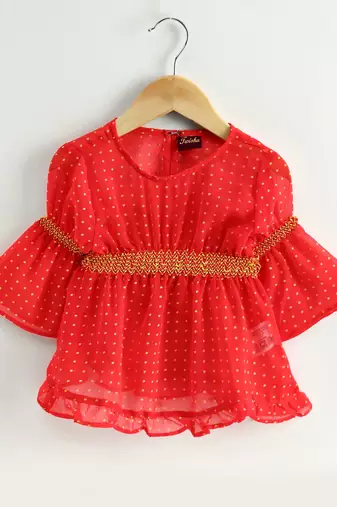 Twisha girls georgette printed top & palazzo - coral & yellow