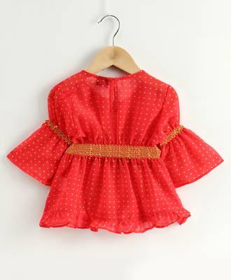 Twisha girls georgette printed top & palazzo - coral & yellow 3