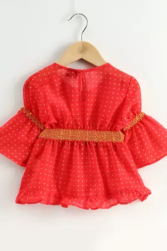 Twisha girls georgette printed top & palazzo - coral & yellow