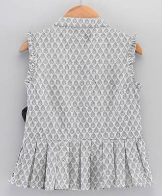 Twisha girls self design peplum top & printed palazzo - grey & peach 4