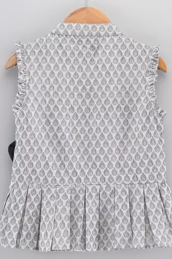 Twisha girls self design peplum top & printed palazzo - grey & peach