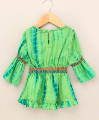 Twisha girls tie & dye effect top & layerd net sharara - green & orange 4