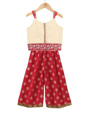 Twisha girls printed top embellished with lace & printed palazzo - off white & red 1