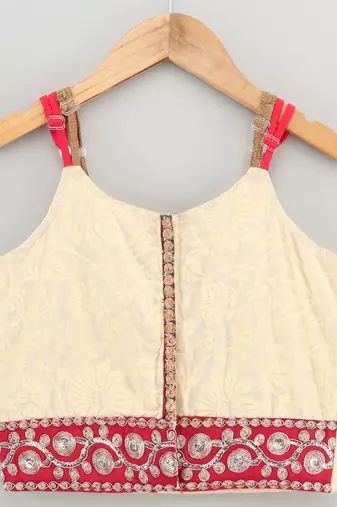Twisha girls printed top embellished with lace & printed palazzo - off white & red