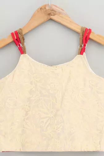 Twisha girls printed top embellished with lace & printed palazzo - off white & red