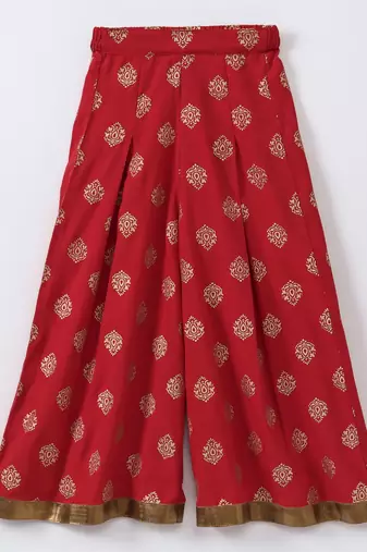 Twisha girls printed top embellished with lace & printed palazzo - off white & red