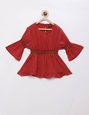 Twisha girls rayon striped top & layered net sharara - red & orange 3