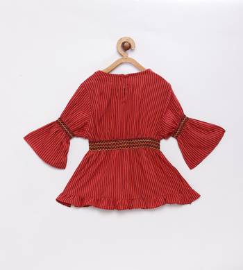 Twisha girls rayon striped top & layered net sharara - red & orange 4