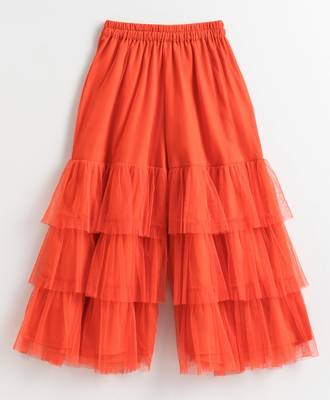 Twisha girls rayon striped top & layered net sharara - red & orange 5