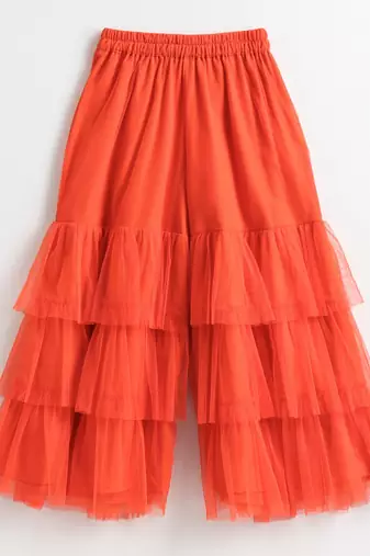 Twisha girls rayon striped top & layered net sharara - red & orange