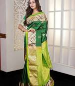 Green Butta worked Pure Faux Kanjivaram