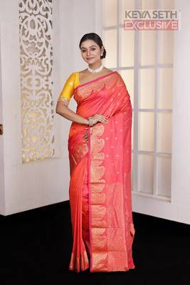 Dual Tone Pink zari worked Pure Faux Kanjivaram 1
