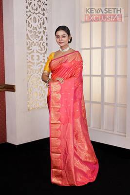 Dual Tone Pink zari worked Pure Faux Kanjivaram 2