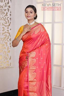 Dual Tone Pink zari worked Pure Faux Kanjivaram 4