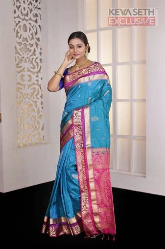 Blue Zari worked Pure Faux Kanjivaram