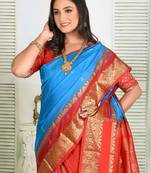 Blue Zari worked Pure Faux Kanjivaram