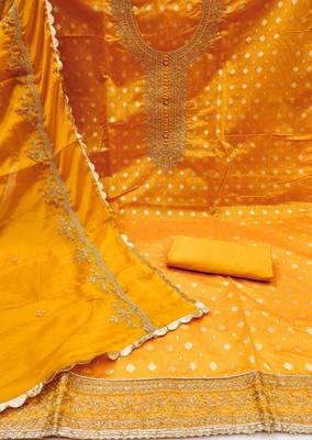 Yellow Modal Butt Unstitched Dress Material 2