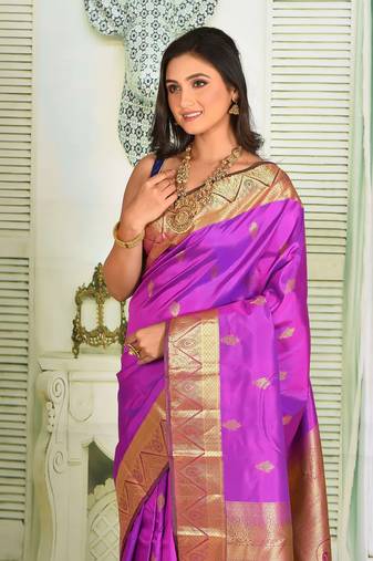 Purple Zari worked Pure Faux Kanjivaram