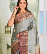 Slate Grey Zari worked Pure Faux Kanjivaram