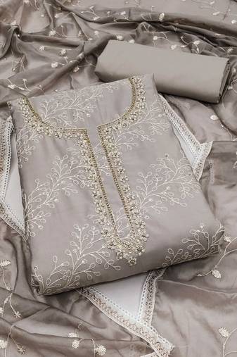 Grey Cotton Unstitched Dress Material