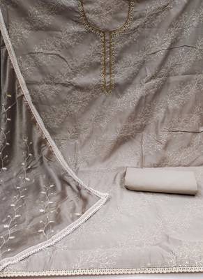 Grey Cotton Unstitched Dress Material 2