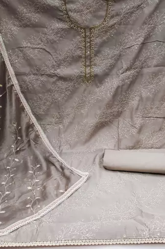 Grey Cotton Unstitched Dress Material