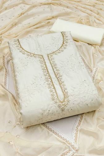 Cream Cotton Unstitched Dress Material