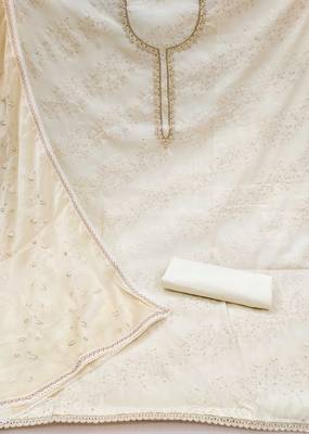 Cream Cotton Unstitched Dress Material 2