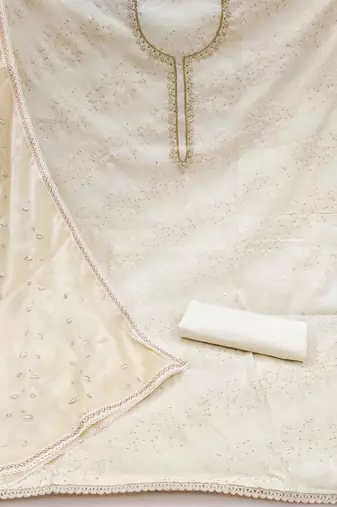 Cream Cotton Unstitched Dress Material