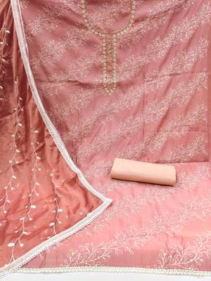 Peach Cotton Unstitched Dress Material 2