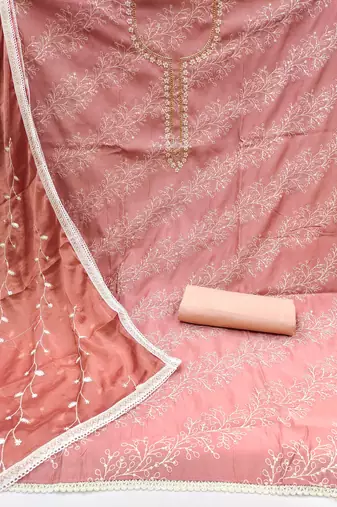 Peach Cotton Unstitched Dress Material