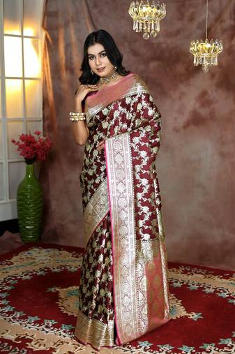 Maroon Jacqured Banarasi
