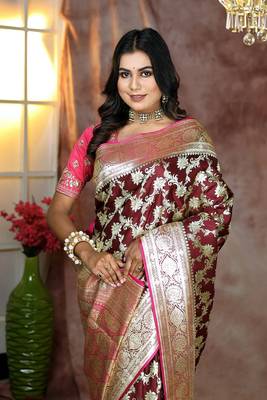 Maroon Jacqured Banarasi 2