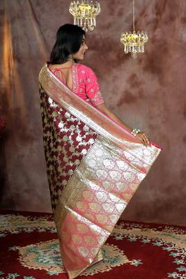 Maroon Jacqured Banarasi 3