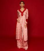 White & red floral stripes kurta set